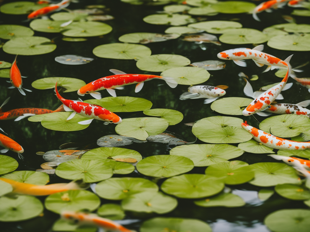 An image showcasing a serene above ground koi pond nestled amidst lush greenery, with sparkling water reflecting the vibrant colors of graceful koi fish gliding gracefully beneath delicate water lilies