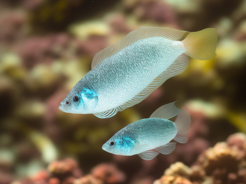 An image capturing a close-up of a translucent fish with a rounded belly, showcasing subtle movements of tiny fry visible through its skin