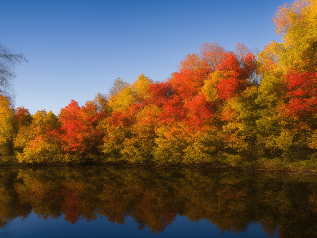 An image of a serene pond surrounded by colorful autumn foliage, with floating plants carefully covered by a protective net